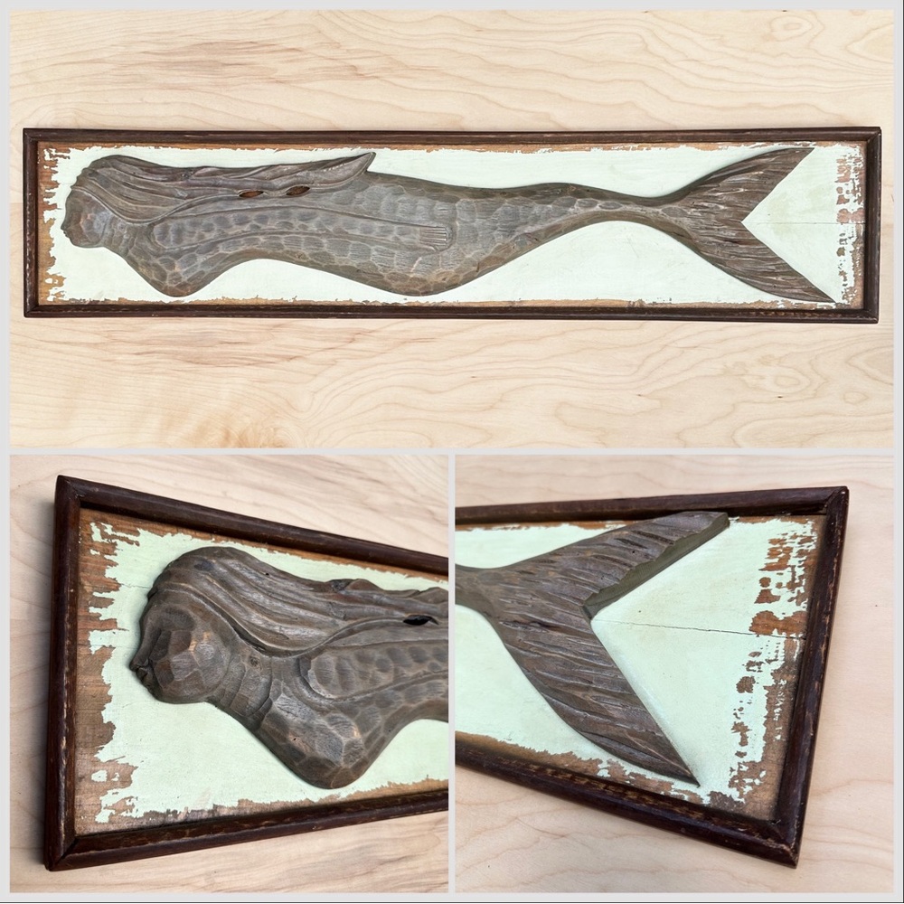 Large Vintage Wood Carved Mermaid Artwork